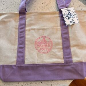 Trader Joe’s Large Lavender-Trim Canvas Tote Bag